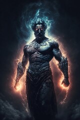 Wall Mural - The primordial darkness embodying a greek god, erebus wearing ancient greek glothing, galaxy with solar system as background, cinematic, soft studio lighting, backlighting Generative AI