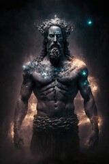 Wall Mural - The primordial darkness embodying a greek god, erebus wearing ancient greek glothing, galaxy with solar system as background, cinematic, soft studio lighting, backlighting Generative AI