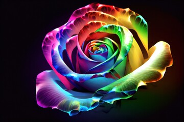 Wall Mural - Colorful rainbow roses - bright and colorful flowers created by generative AI. Floral background wallpaper with digital painted look.