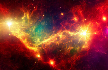 colorful galaxy landscape with stars, planets and beautiful light in different colors, abstract desi