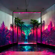 © OAI - vaporwave paradise penthouse jungle zen garden interior glass greenhouse corridors - [edited ai generated art]