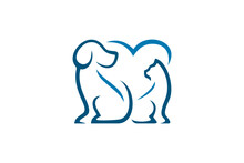 Cat And Heart Dog Illustration Logo