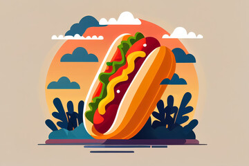 illustration cartoon style of appetizing fast food hotdog snack . AI