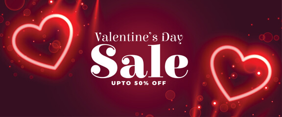 Poster - valentines day special sale banner with glowing love hearts