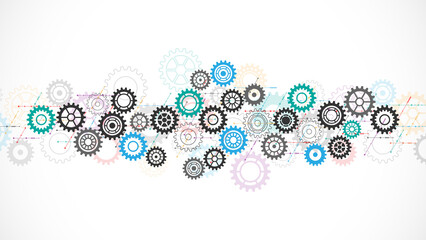 Poster - cogs and gear wheel mechanisms. concepts and ideas for hi-tech digital technology and engineering de