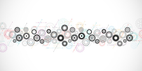 Poster - cogs and gear wheel mechanisms. concepts and ideas for hi-tech digital technology and engineering de
