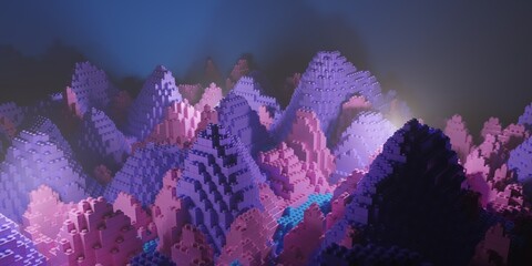 Wall Mural - Mountains made of plastic blocks 3d render illustration