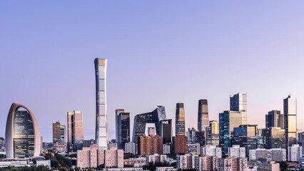 Sticker - Night view  timelapse of CBD buildings in Beijing city skyline, China