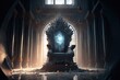 illustration of abandon throne hall with light shine over throne 