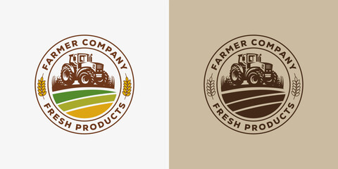 Farm logo industries, with tractor vector illustration