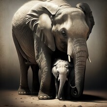 Elephan Mother Of The Asian Elephant. Generative AI