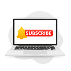 Poster - Laptop computer showing subscribe button, subscription banner,or online marketing and business. Vector illustration