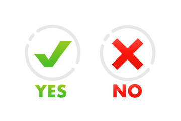 Poster - Tick and cross icons. Yes and no sign.test concept. Finding the answer. Dos and don'ts. Isolated on a white background. Vector illustration