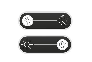 Poster - On and Off toggle switch buttons. Light and Dark Buttons. Day night switch. Gadget interface switch to Day and Night mode for Mobile App, Web Design, Animation. Day and Night Mode. Vector illustration