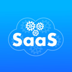 Poster - Saas icon with cloud, SAAS cloud computing. Software as a Service for Internet Storage Illustration. Digital web server and data center services logo. Vector illustration