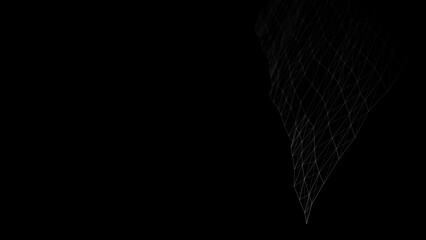 Aufkleber - Wave of digital particles on a black background. Abstract interlacing lines and points. Digital connection of elements. Simulation of the movement of small particles. 3D rendering.
