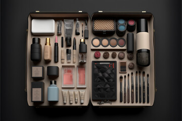 Sticker - professional makeup set, top view. Generated AI