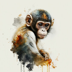 Wall Mural - Watercolor illustration of  monkey - Created with generative AI technology