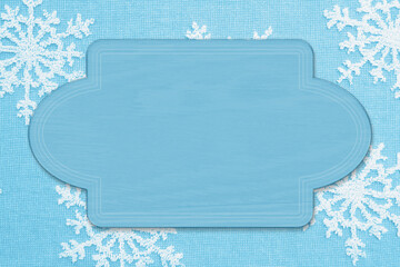 Wall Mural - Blank wood sign on snowflake fabric