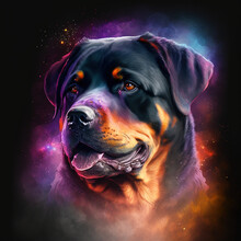 Rottweiler Dog In Space - Generative AI