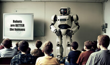 Un Robot Donne Un Cours à Des Enfants Dans Une Salle De Classe - Illustration Générée Par IA
