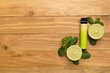 © Liami - Disposable electronic cigarettes with fruits on wooden background, top view
