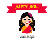 Colorful Festival Holi. Happy Holi.Traditional Celebration. Festive Decoration. Postcard Design. Indian Woman In Traditional Dress. White Background