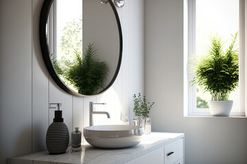 Poster - Bathroom interior with mirror, sink, and faucet. modern bathroom design. Generative AI