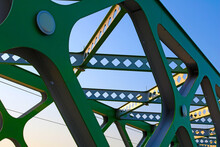 The Old Bridge Over The Danube River In Bratislava, Slovakia. Green Steel Bridge