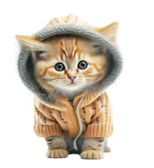 Wall Mural - Cute cat kitten wearing a sweather on a transparant background