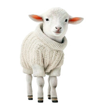 Cute lamp sheep wearing a sweather on a transparant background