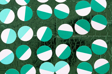 Canvas Print - green and white paper circles on green foil scrapbook background