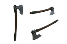 Viking Bearded Axe Medieval Weapon. 3 Angles 3d Rendering Isolated.