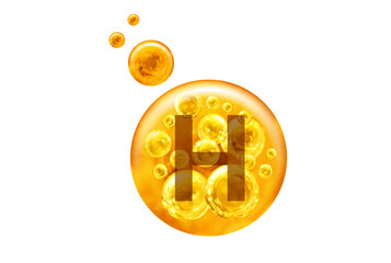 Wall Mural -  Vitamin H capsule. Golden balls with bubbles isolated. Healthy lifestyle concept.