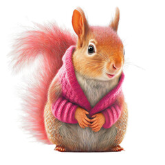 Wall Mural - Cute adorable squirrel wearing a pink sweather on a transparant background