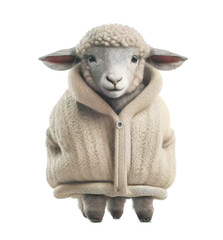 Wall Mural - Cute adorable sheep lamb wearing a sweather on a transparant background