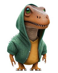 Wall Mural - Cute adorable t-rex dinosaur wearing a hoodie sweather on a transparant background