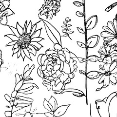 Wall Mural - Flower Sketch In Black And White, An Illustration