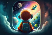 Cartoon Kid Space Explorer. Sketch Art For Artist Creativity And Inspiration. Generative AI