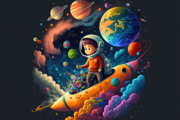 Cartoon kid space explorer. sketch art for artist creativity and inspiration. generative AI