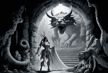 Wall Mural - fantasy scene. dungeon. game design inspiration. sketch art for artist creativity and inspiration. generative AI