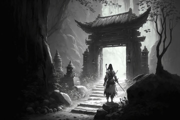 Wall Mural - fantasy scene asian temple, game design inspiration. sketch art for artist creativity and inspiration. generative AI