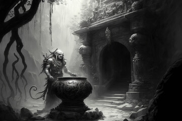 Wall Mural - fantasy scene. dungeon. game design inspiration. sketch art for artist creativity and inspiration. generative AI