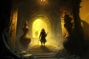 Wall Mural - fantasy scene asian temple, game design inspiration. sketch art for artist creativity and inspiration. generative AI