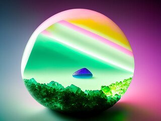 Wall Mural - miniature landscape in a piece of glass, generative ai image
