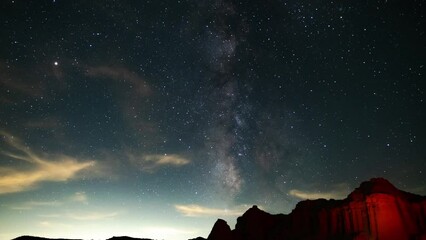 Wall Mural - Milky Way Galaxy Above Campfire Red Rock Canyon Summer South Sky 24mm Tilt Down Mojave Desert California USA