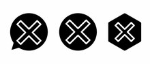 X Sign Icon Black White Illustration Set. Stock Vector.