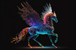 Colorful crystal pegasus, mythical flying fantasy horse with wings