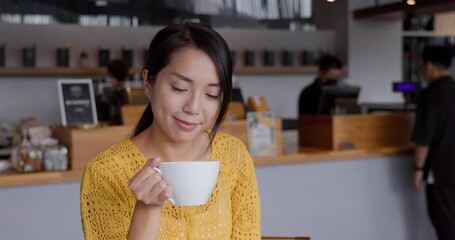 Sticker - Woman enjoy her coffee in cafe