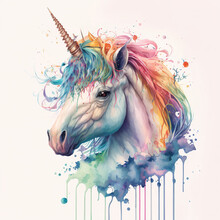 Adorable Unicorn, Watercolor, AI Assisted Finalized In Photoshop By Me 
